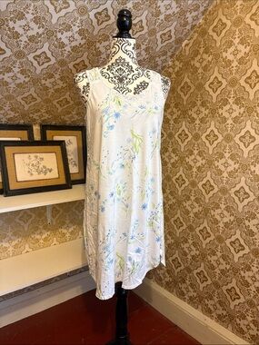 Lightweight White Floral Slip with Blue & Green Print